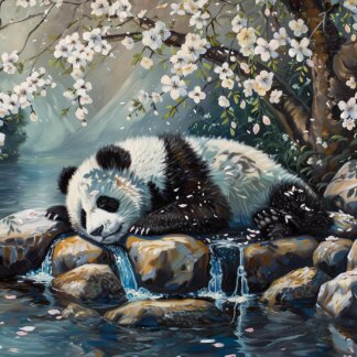 Obrazy na stěnu - SPÍCÍ PANDA A ROZKVETLÝ STROM Rozměr: 80x100 cm, Rámování: vypnuté plátno na rám