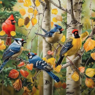 Obrazy na stěnu - ZPĚVNÍ PTÁCI A BŘÍZA Rozměr: 80x100 cm, Rámování: bez rámu a bez vypnutí plátna