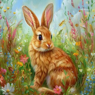 Obrazy na stěnu - KRÁLÍK A JARNÍ KVĚTINY Rozměr: 80x100 cm, Rámování: bez rámu a bez vypnutí plátna
