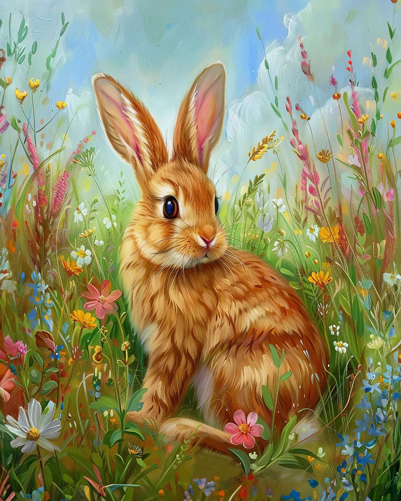 Obrazy na stěnu - KRÁLÍK A JARNÍ KVĚTINY Rozměr: 80x100 cm, Rámování: bez rámu a bez vypnutí plátna
