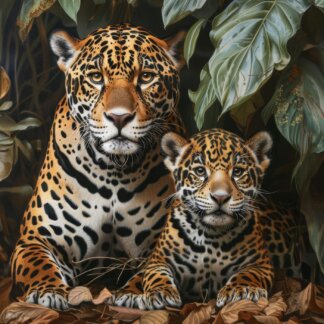 Obrazy na stěnu - LEOPARD A MLÁDĚ Rozměr: 80x100 cm, Rámování: bez rámu a bez vypnutí plátna