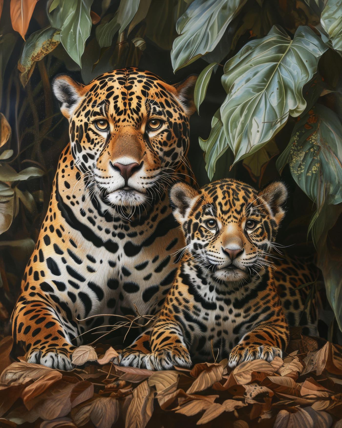 Obrazy na stěnu - LEOPARD A MLÁDĚ Rozměr: 80x100 cm, Rámování: bez rámu a bez vypnutí plátna
