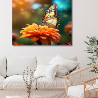 Obrazy na stěnu - Motýl na květině Rozměr: 40x50 cm, Rámování: vypnuté plátno na rám