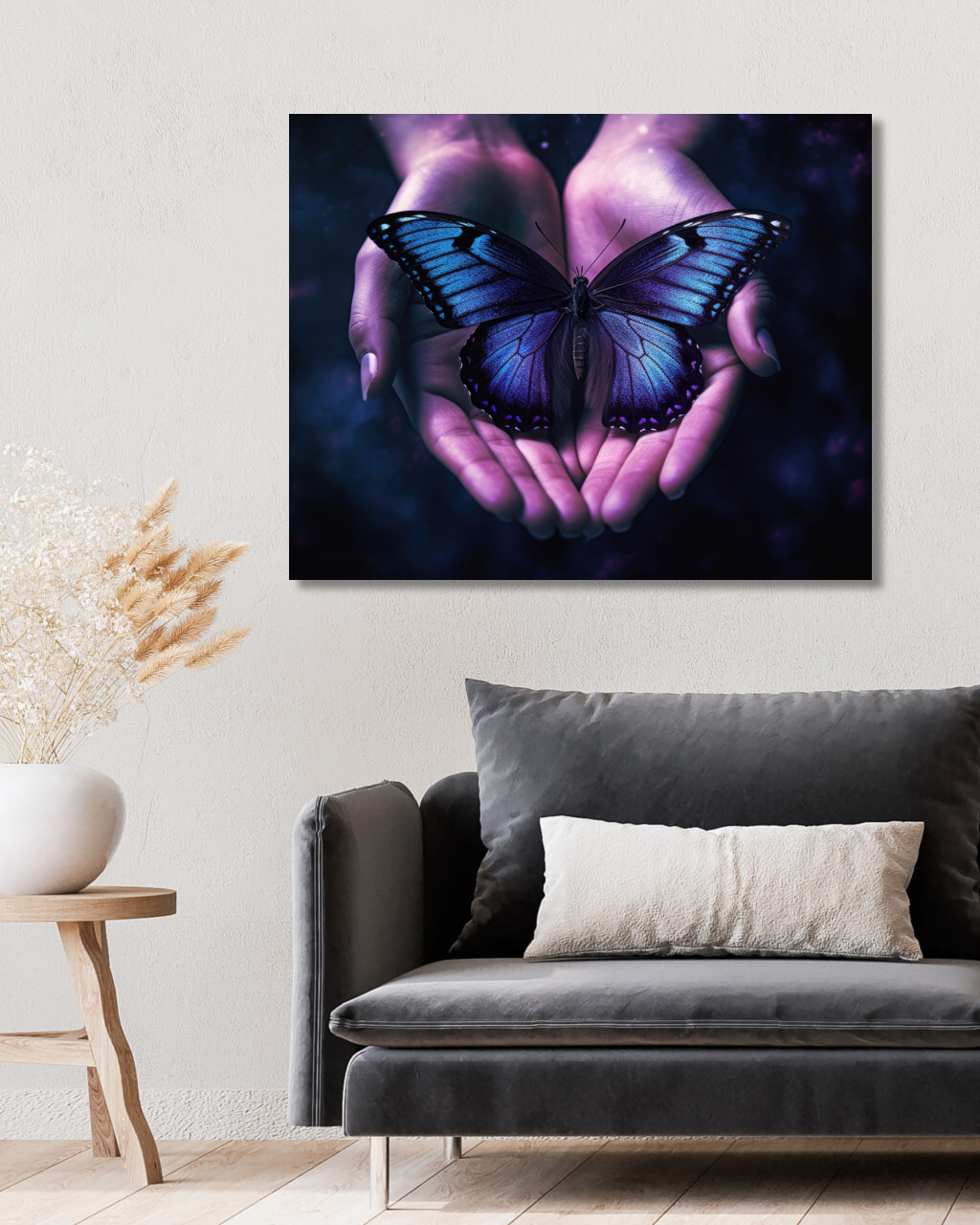 Obrazy na stěnu - Motýl v dlaních Rozměr: 80x100 cm, Rámování: vypnuté plátno na rám