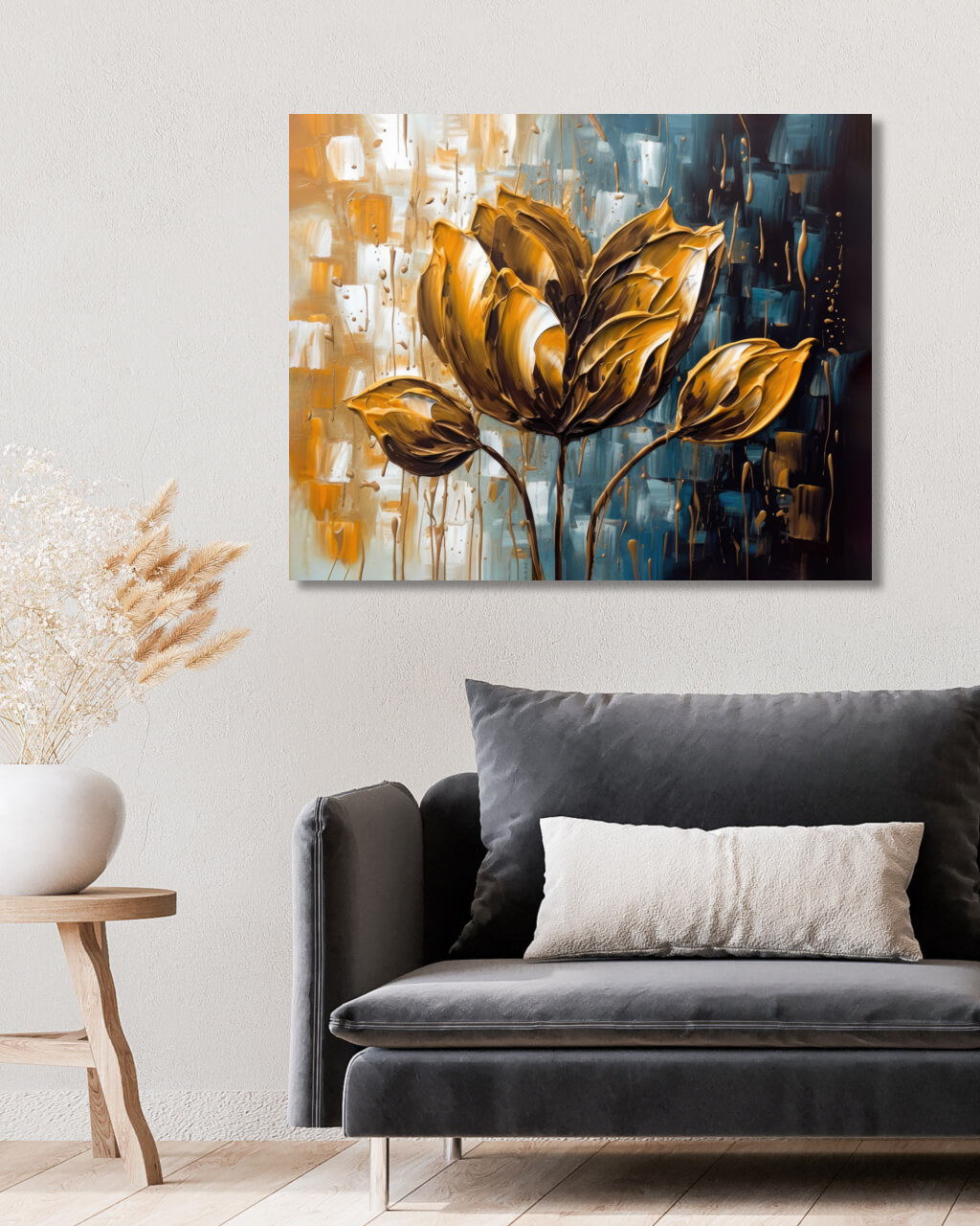 Obrazy na stěnu - Zlatá květina Rozměr: 80x100 cm, Rámování: bez rámu a bez vypnutí plátna