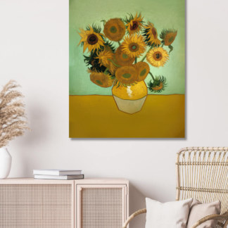 Obrazy na stěnu - Slunečnice na stole Rozměr: 80x100 cm, Rámování: vypnuté plátno na rám