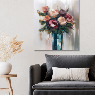 Obrazy na stěnu - Kytice v tyrkysové váze Rozměr: 80x100 cm, Rámování: vypnuté plátno na rám