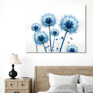 Obrazy na stěnu - Odkvetlé pampelišky - v modré Rozměr: 80x100 cm, Rámování: bez rámu a bez vypnutí plátna