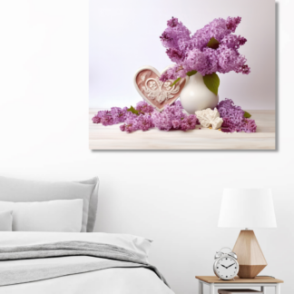 Obrazy na stěnu - Šeřík v bílé váze Rozměr: 40x50 cm, Rámování: vypnuté plátno na rám