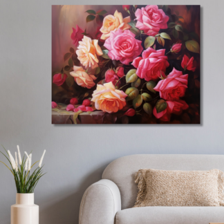 Obrazy na stěnu - Keř růží Rozměr: 80x100 cm, Rámování: vypnuté plátno na rám
