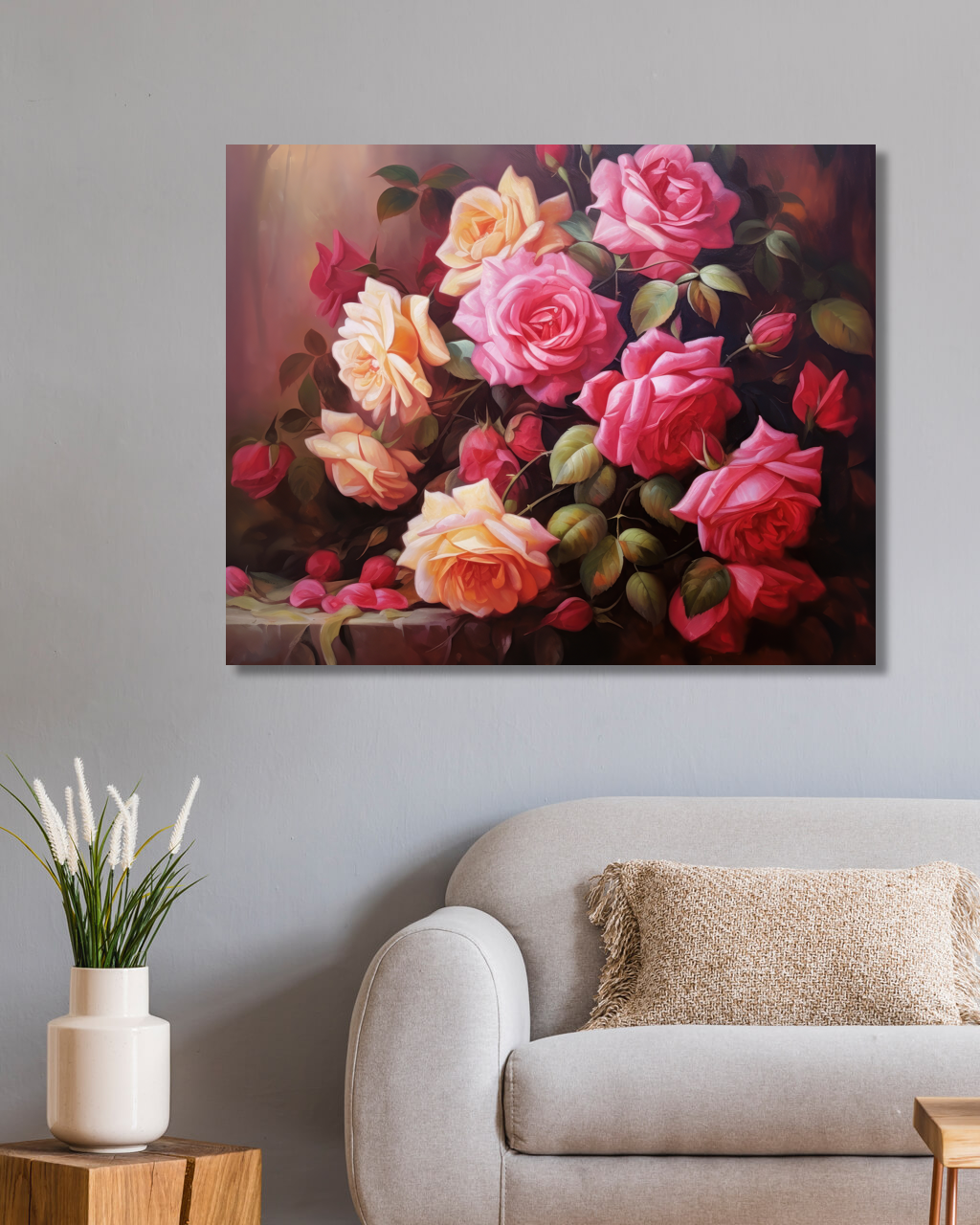 Obrazy na stěnu - Keř růží Rozměr: 80x100 cm, Rámování: vypnuté plátno na rám