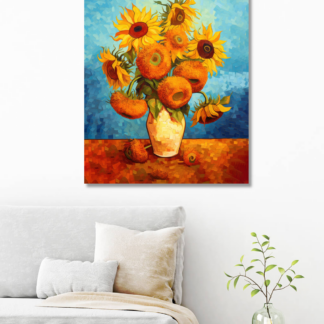 Obrazy na stěnu - Slunečnice ve váze podle Van Gogha Rozměr: 40x50 cm, Rámování: vypnuté plátno na rám