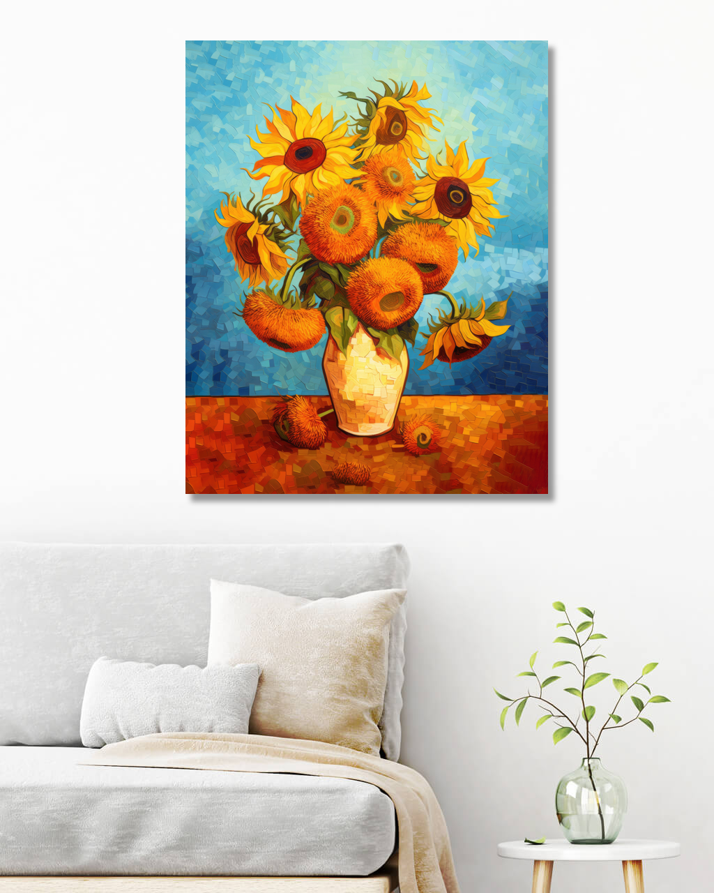 Obrazy na stěnu - Slunečnice ve váze podle Van Gogha Rozměr: 80x100 cm, Rámování: bez rámu a bez vypnutí plátna