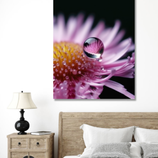 Obrazy na stěnu - Růžová kytka v kapkách deště Rozměr: 40x50 cm, Rámování: vypnuté plátno na rám