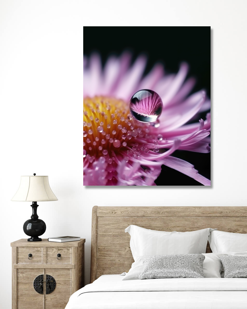Obrazy na stěnu - Růžová kytka v kapkách deště Rozměr: 80x100 cm, Rámování: vypnuté plátno na rám