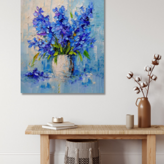 Obrazy na stěnu - Modré kosatce ve váze Rozměr: 80x100 cm, Rámování: bez rámu a bez vypnutí plátna