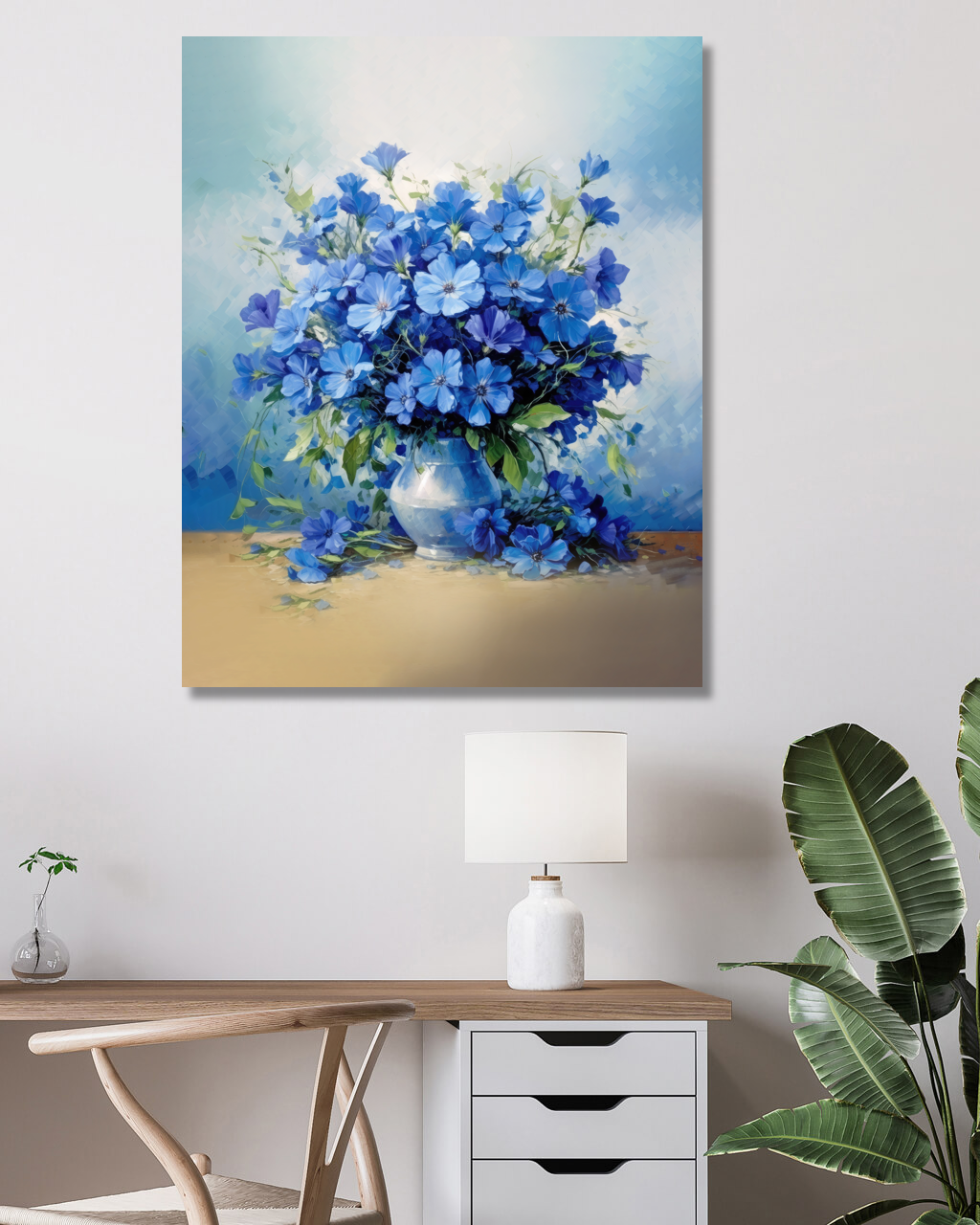 Obrazy na stěnu - Modrá nádhera v kytici květů Rozměr: 80x100 cm, Rámování: bez rámu a bez vypnutí plátna