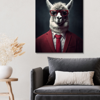 Obrazy na stěnu - Lama v červeném obleku Rozměr: 40x50 cm, Rámování: vypnuté plátno na rám