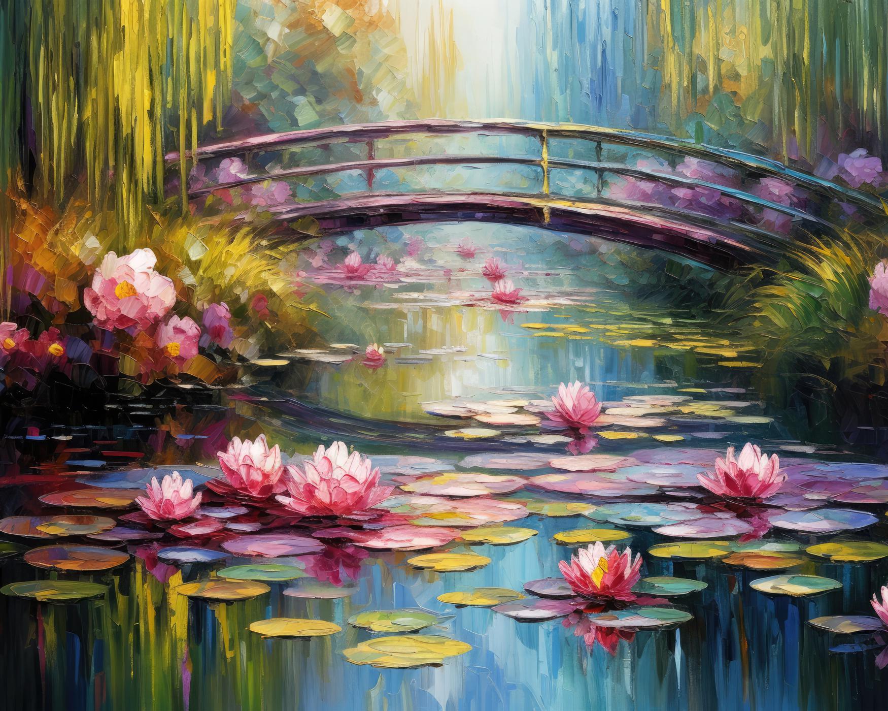 Obrazy na stěnu - Lekníny u lávky Rozměr: 80x100 cm, Rámování: bez rámu a bez vypnutí plátna