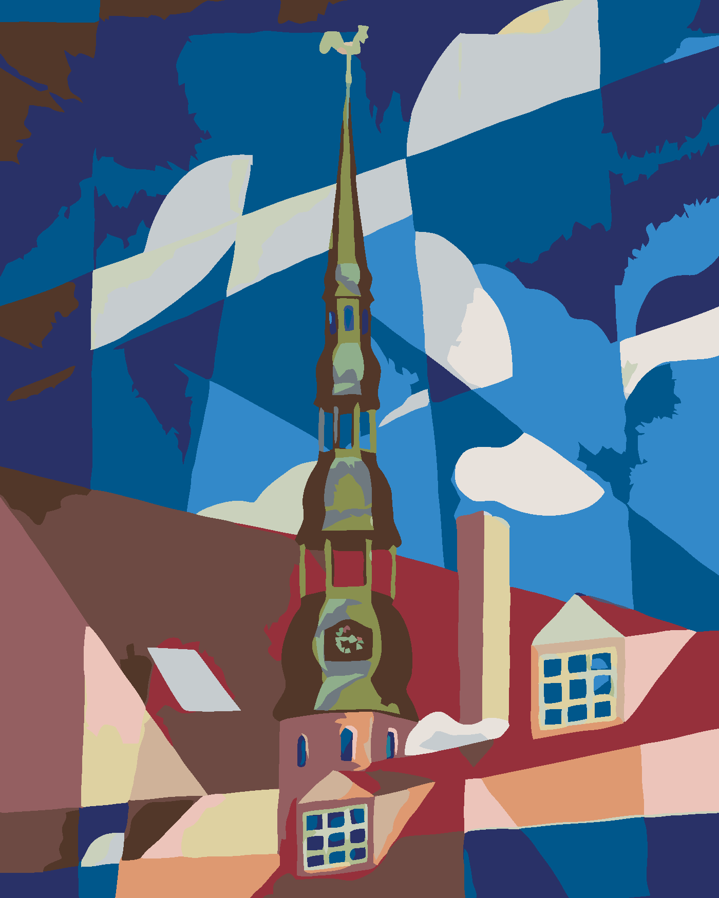 Malování podle čísel - STŘECHA DOMU A NEBE Rozměr: 80x100 cm, Rámování: vypnuté plátno na rám