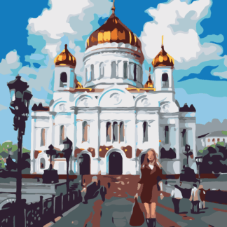 Malování podle čísel - ŽENA PŘED CHRÁMEM Rozměr: 40x50 cm, Rámování: vypnuté plátno na rám