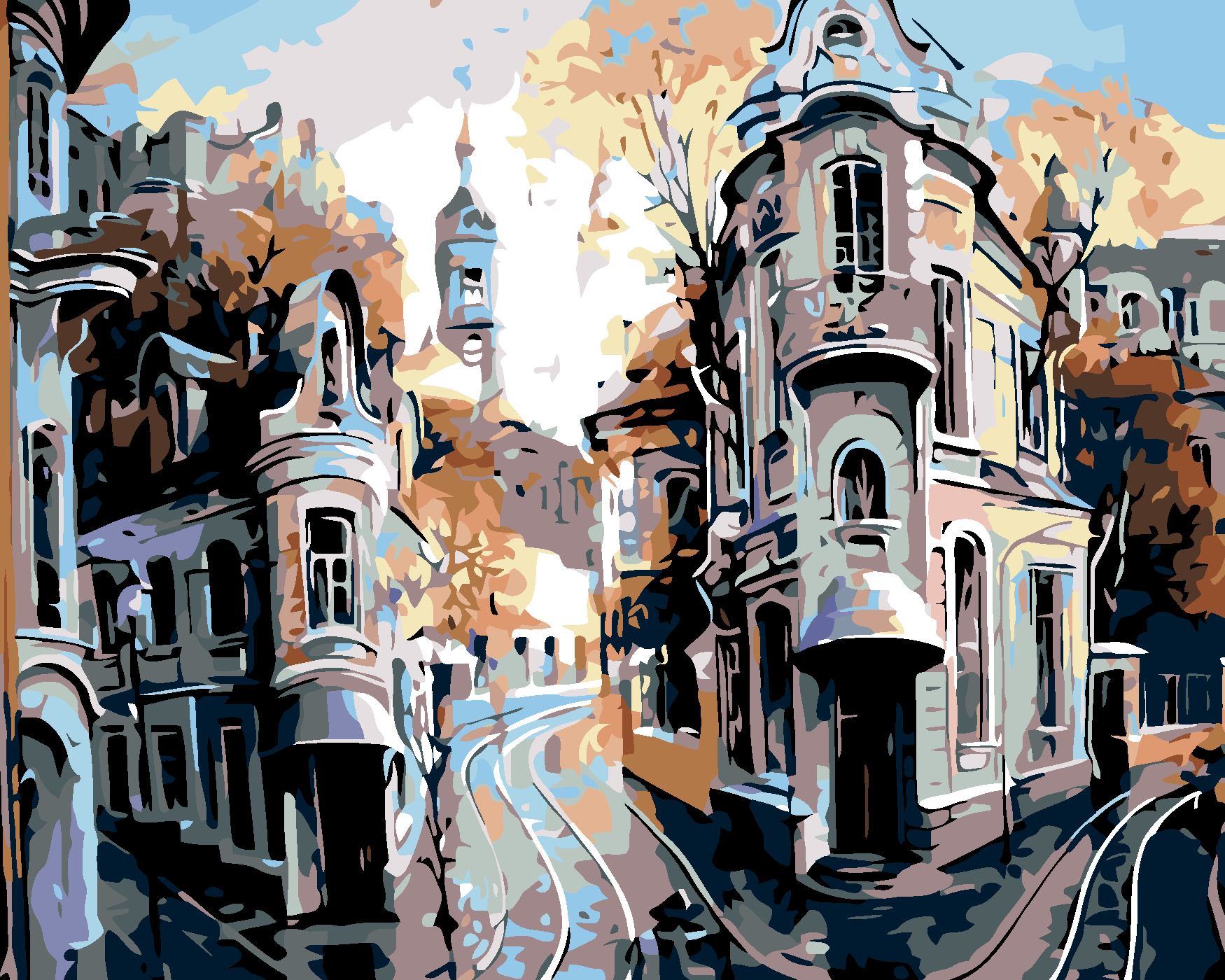 Malování podle čísel - ROHOVÉ DOMY Rozměr: 80x100 cm, Rámování: bez rámu a bez vypnutí plátna