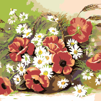 Malování podle čísel - VLČÍ MÁK A KOPRETINY Rozměr: 40x50 cm, Rámování: vypnuté plátno na rám