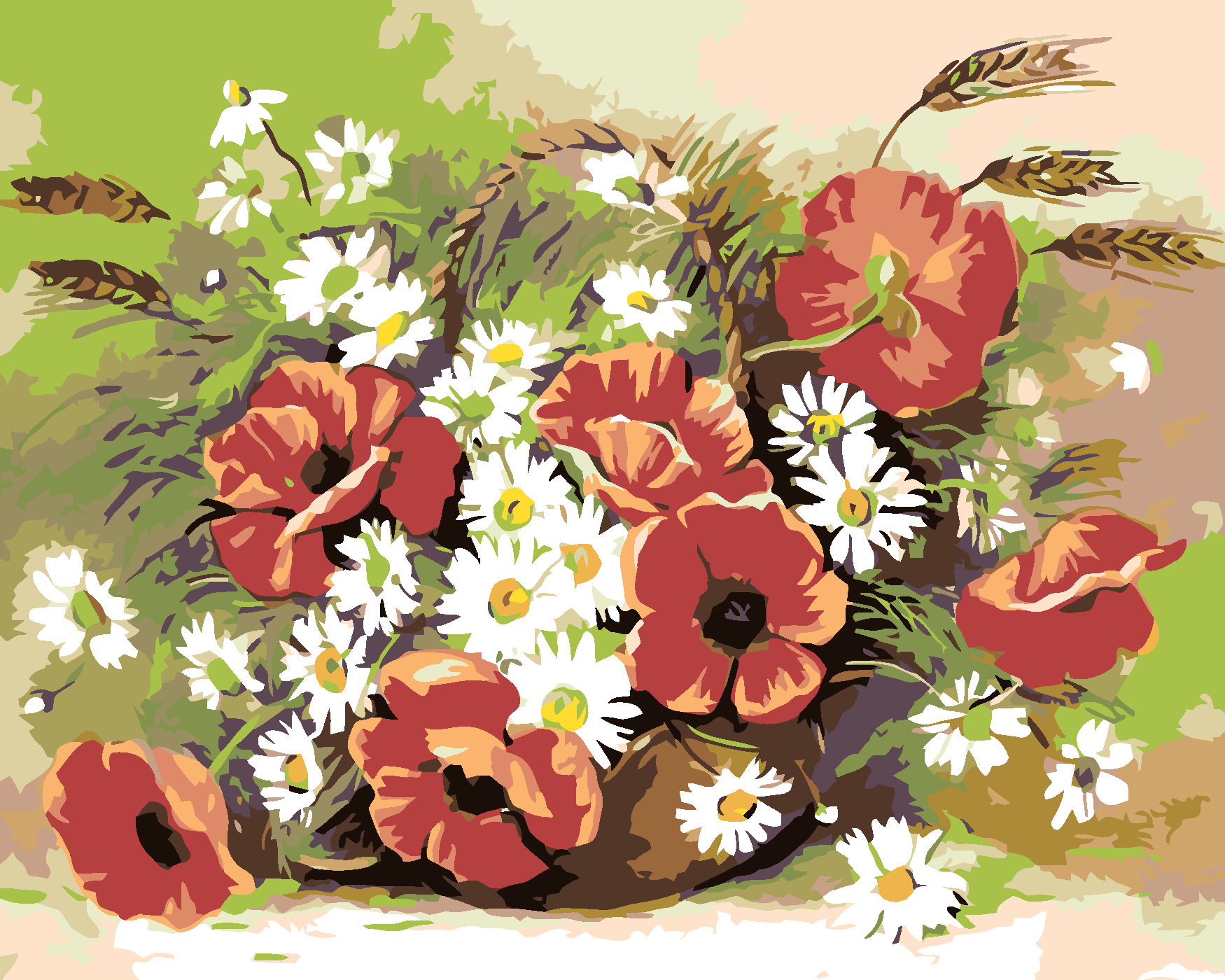 Malování podle čísel - VLČÍ MÁK A KOPRETINY Rozměr: 40x50 cm, Rámování: vypnuté plátno na rám
