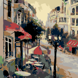 Malování podle čísel - SEZENÍ PŘED HOTELEM Rozměr: 40x50 cm, Rámování: bez rámu a bez vypnutí plátna