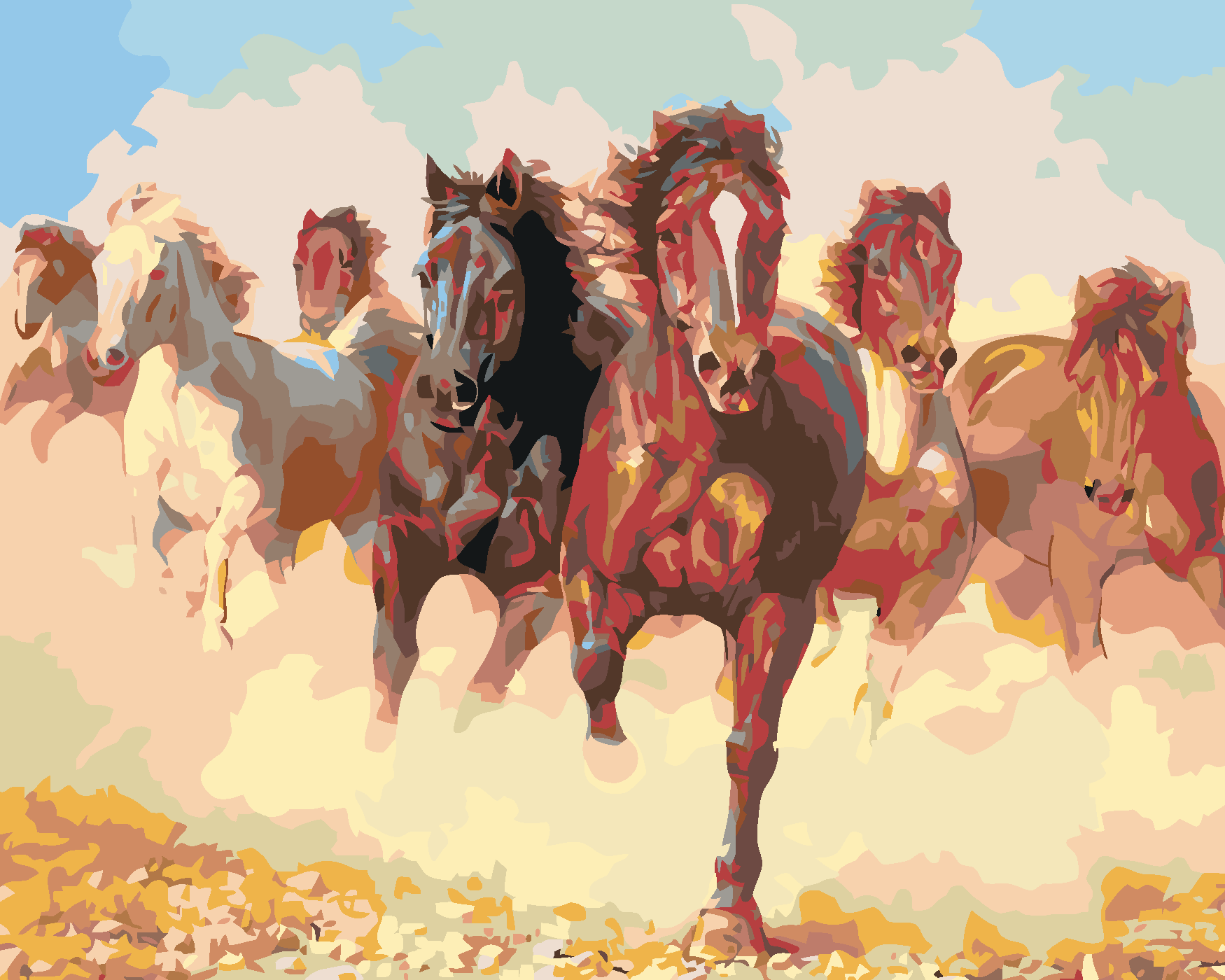 Malování podle čísel - STÁDO KONÍ Rozměr: 80x100 cm, Rámování: bez rámu a bez vypnutí plátna