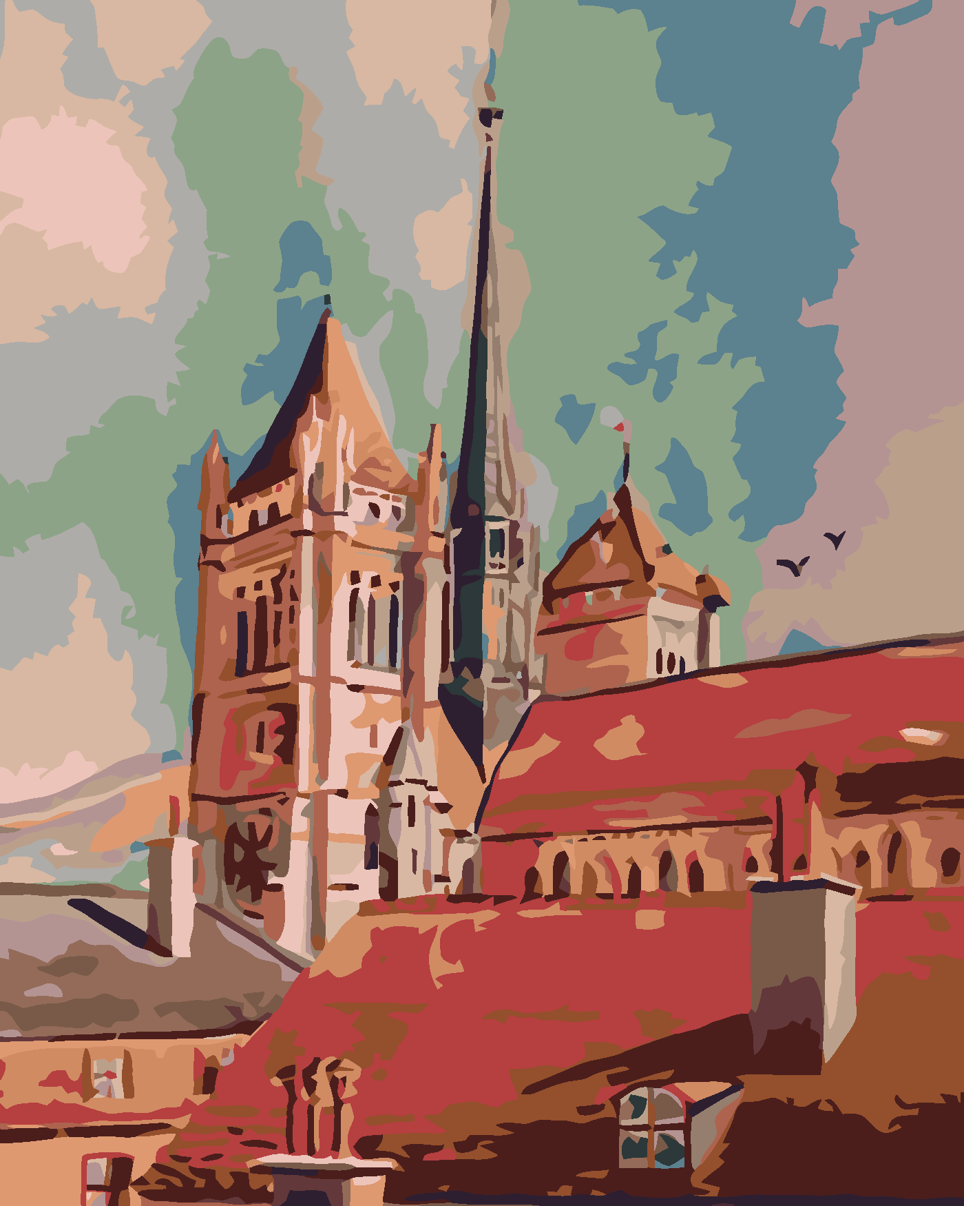 Malování podle čísel - VĚŽE A STŘECHY Rozměr: 40x50 cm, Rámování: vypnuté plátno na rám