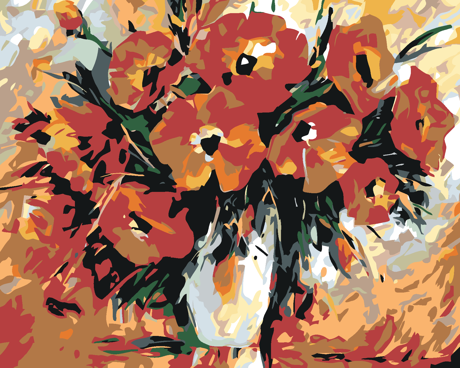 Malování podle čísel - VLČÍ MÁK V BÍLÉ VÁZE Rozměr: 80x100 cm, Rámování: bez rámu a bez vypnutí plátna