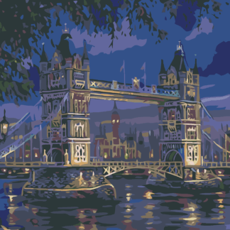 Malování podle čísel - TOWER BRIDGE V NOCI Rozměr: 80x100 cm, Rámování: bez rámu a bez vypnutí plátna