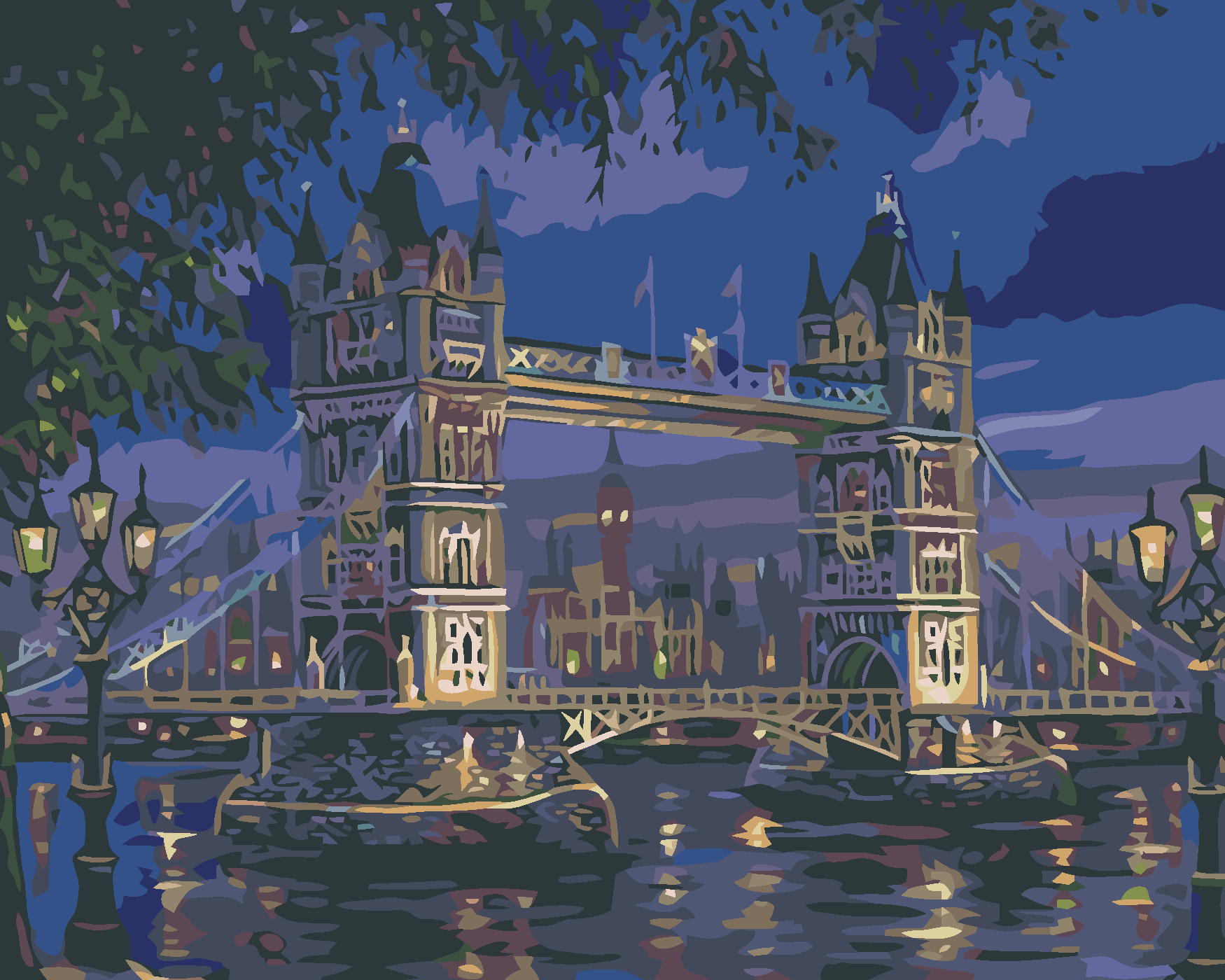 Malování podle čísel - TOWER BRIDGE V NOCI Rozměr: 40x50 cm, Rámování: vypnuté plátno na rám