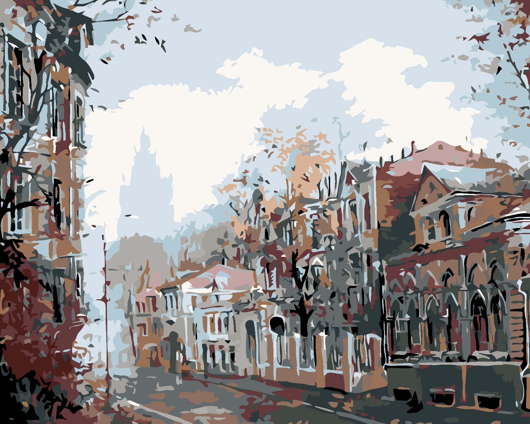 Malování podle čísel - TEMNÉ MĚSTEČKO Rozměr: 80x100 cm, Rámování: bez rámu a bez vypnutí plátna