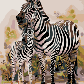 Malování podle čísel - ZEBRA S MLÁDĚTEM Rozměr: 80x100 cm, Rámování: vypnuté plátno na rám