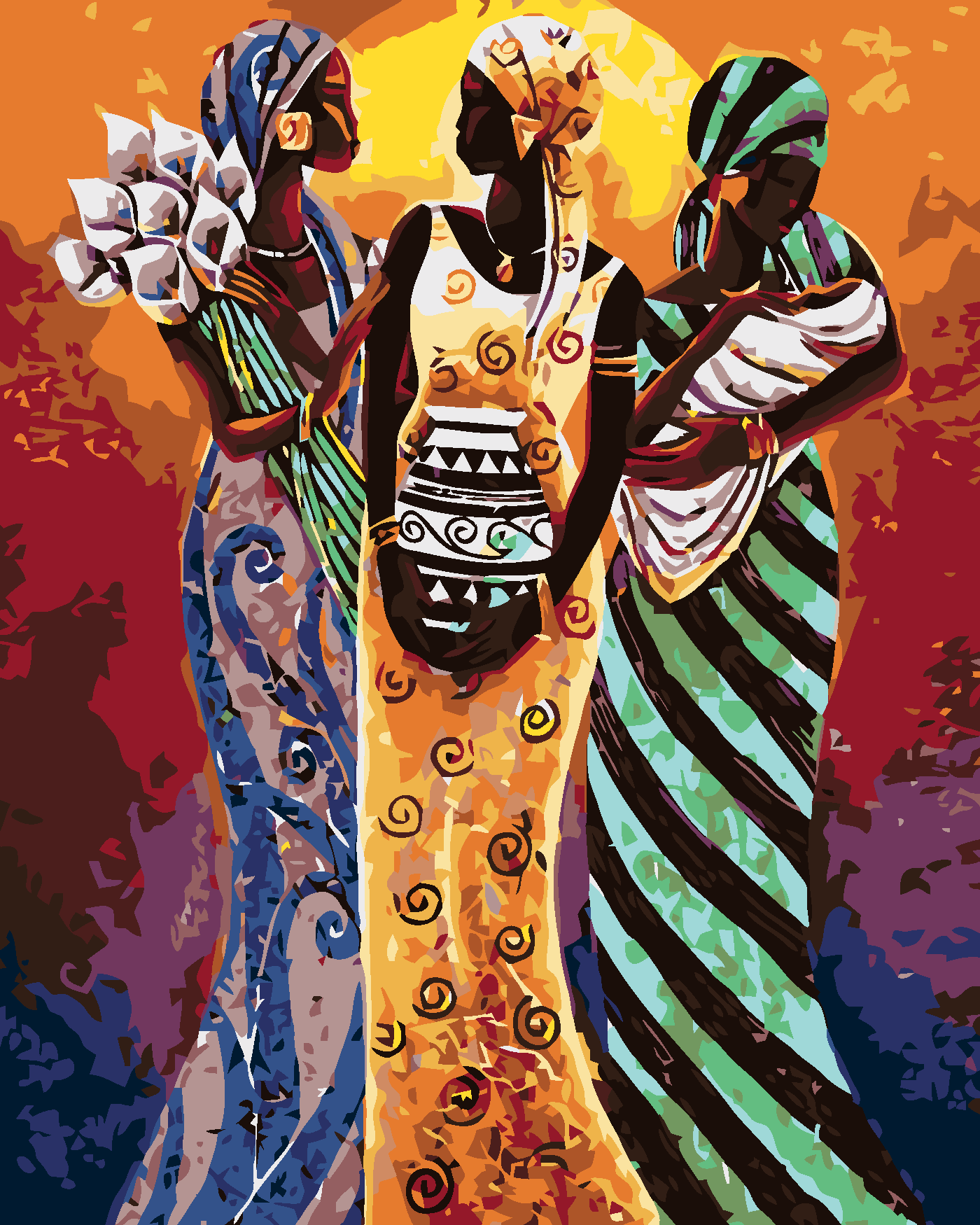 Malování podle čísel - TŘI AFRICKÉ ŽENY Rozměr: 80x100 cm, Rámování: bez rámu a bez vypnutí plátna