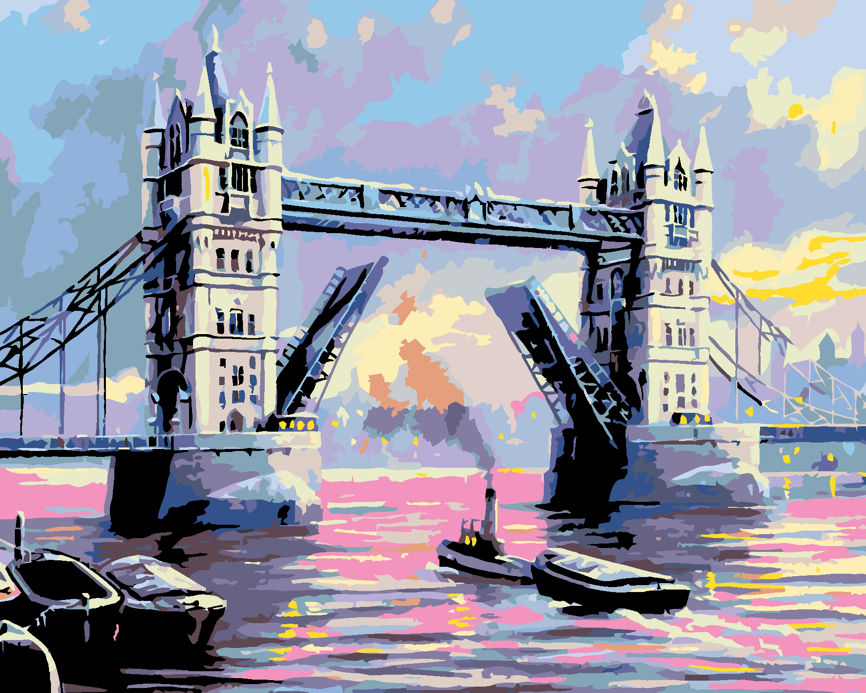 Malování podle čísel - TOWER BRIDGE LONDÝN Rozměr: 80x100 cm, Rámování: bez rámu a bez vypnutí plátna