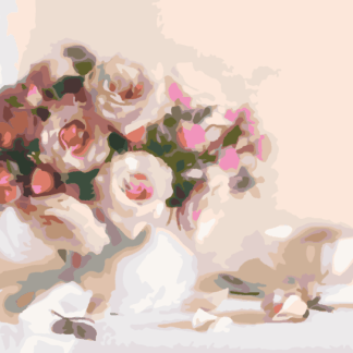 Malování podle čísel - RŮŽE A ŠÁLEK ČAJE Rozměr: 40x50 cm, Rámování: vypnuté plátno na rám