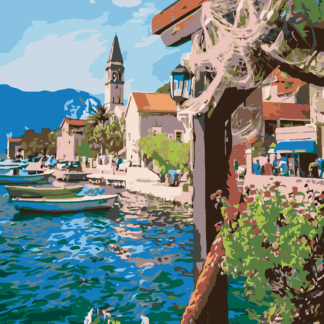 Malování podle čísel - VÝHLED OD RYBÁŘE NA MOŘE Rozměr: 40x50 cm, Rámování: bez rámu a bez vypnutí plátna