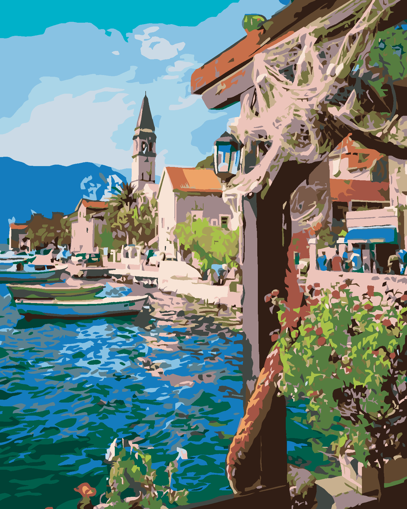 Malování podle čísel - VÝHLED OD RYBÁŘE NA MOŘE Rozměr: 40x50 cm, Rámování: bez rámu a bez vypnutí plátna