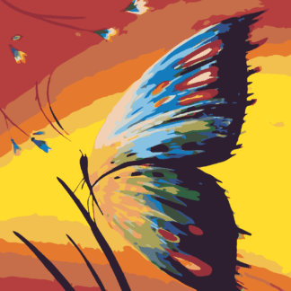 Malování podle čísel - MOTÝL V TRÁVĚ A ZÁPAD SLUNCE Rozměr: 80x100 cm, Rámování: vypnuté plátno na rám