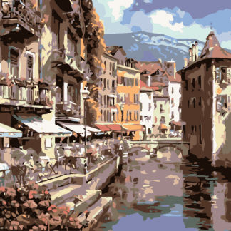 Malování podle čísel - MĚSTO NA ŘECE Rozměr: 40x50 cm, Rámování: bez rámu a bez vypnutí plátna