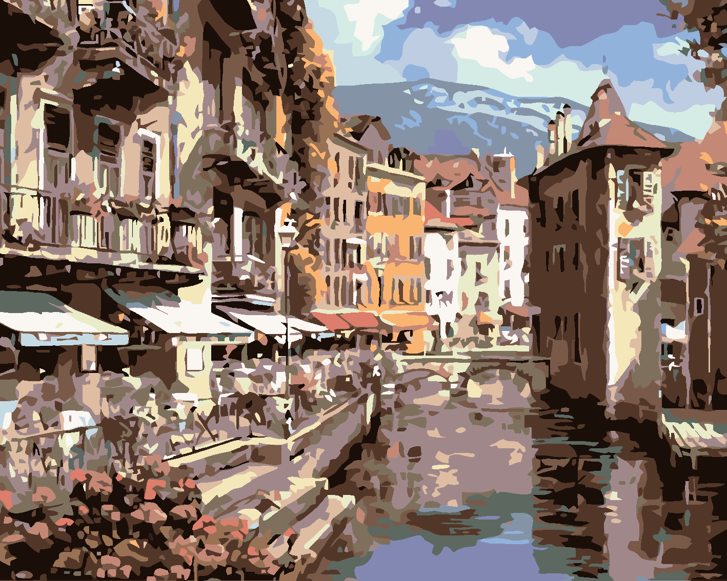 Malování podle čísel - MĚSTO NA ŘECE Rozměr: 40x50 cm, Rámování: bez rámu a bez vypnutí plátna