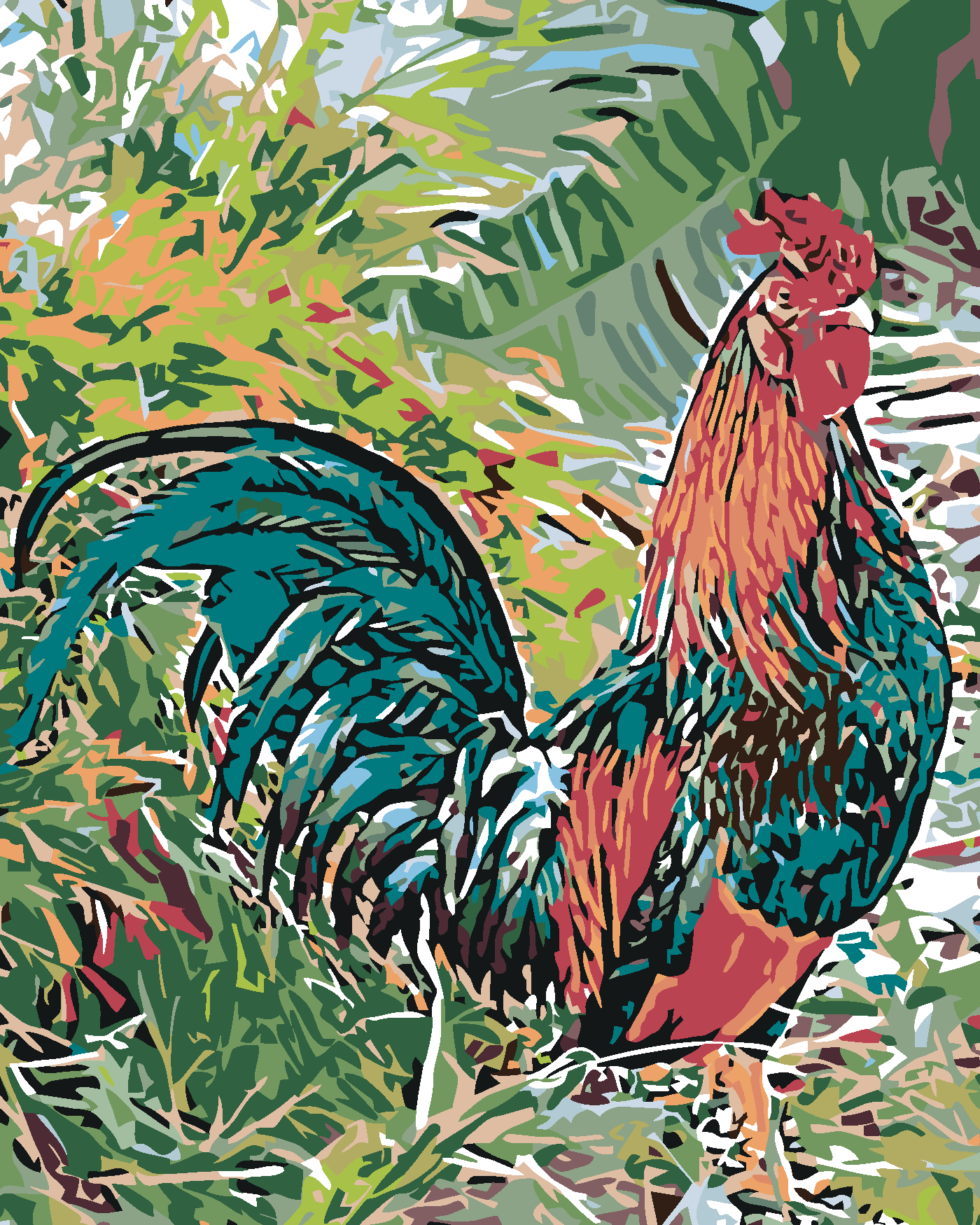 Malování podle čísel - KOHOUT V TRÁVĚ Rozměr: 40x50 cm, Rámování: bez rámu a bez vypnutí plátna