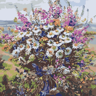 Malování podle čísel - LETNÍ KYTICE VE SKLENĚNÉ VÁZE Rozměr: 80x100 cm, Rámování: vypnuté plátno na rám