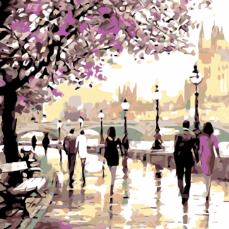 Malování podle čísel - SAKURY V PRAZE Rozměr: 80x100 cm, Rámování: vypnuté plátno na rám