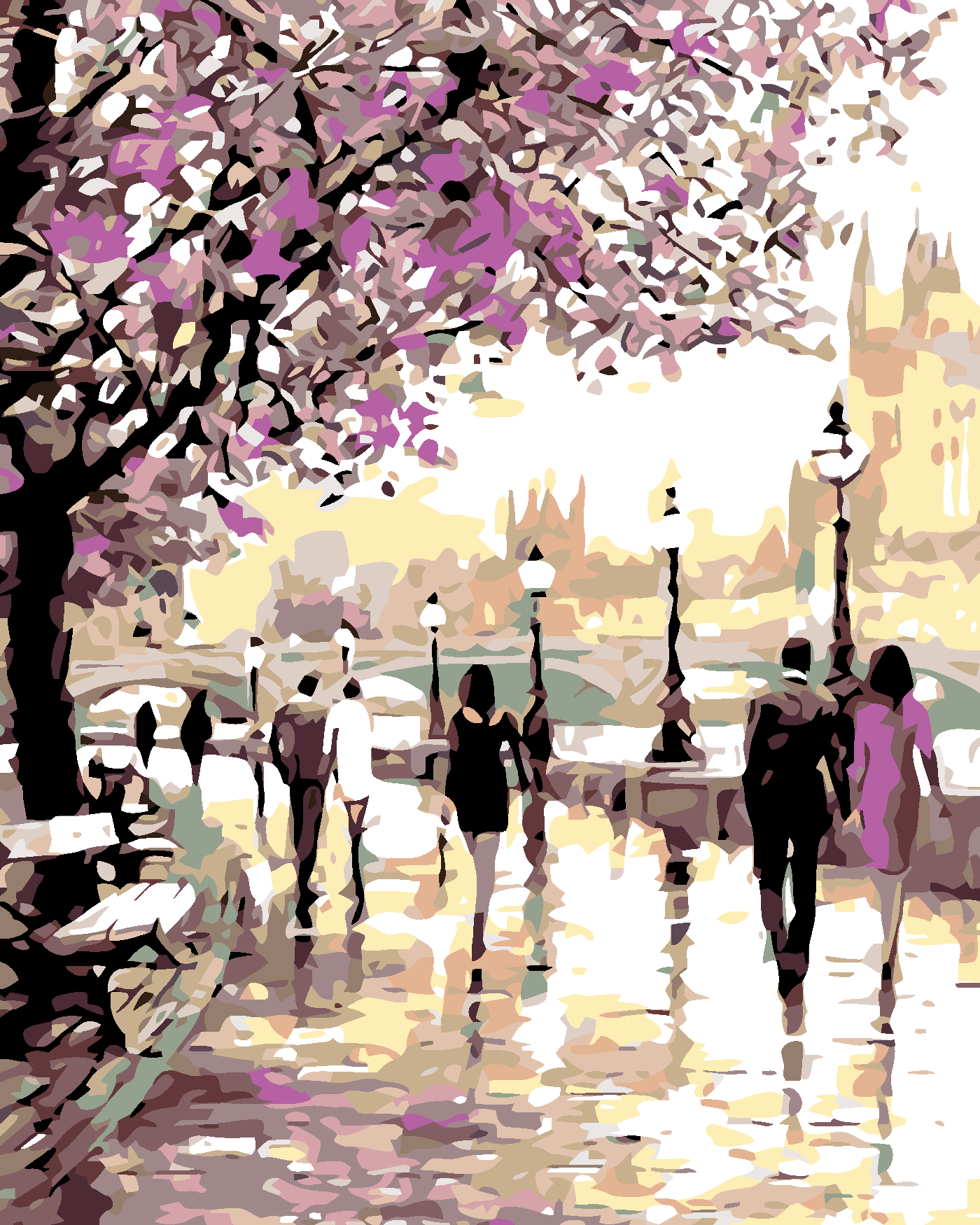 Malování podle čísel - SAKURY V PRAZE Rozměr: 80x100 cm, Rámování: vypnuté plátno na rám