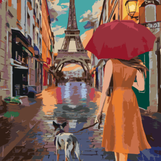 Malování podle čísel - PAŘÍŽ EIFFELOVA VĚŽ PROCHÁZKA ULIČKOU Rozměr: 40x50 cm, Rámování: bez rámu a bez vypnutí plátna