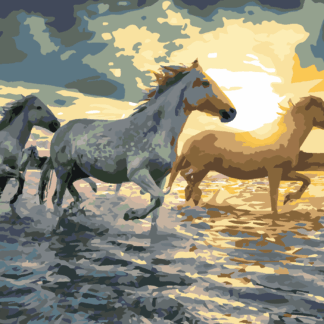 Malování podle čísel - KONĚ VE VODĚ Rozměr: 80x100 cm, Rámování: bez rámu a bez vypnutí plátna